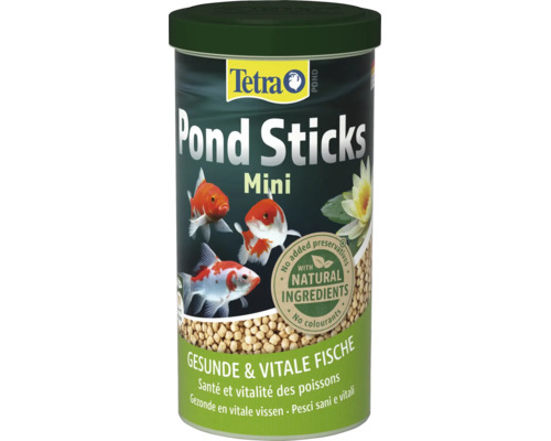 Dóza s krmivom pre ryby v jazierku Tetra Pond Sticks Mini pre zdravú výživu rýb.