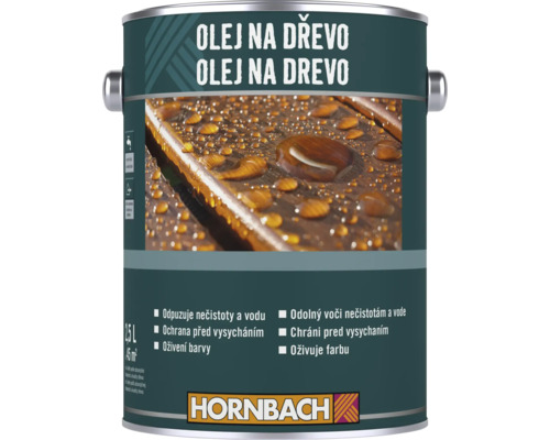 Olej na drevo Hornbach pre vonkajšie použitie, ochranný olej pre starostlivosť a oživenie drevených povrchov, balenie 2,5 litra.