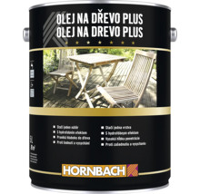 5 litrový kanister oleja na drevo Plus Hornbach s ochranným účinkom pre záhradný nábytok