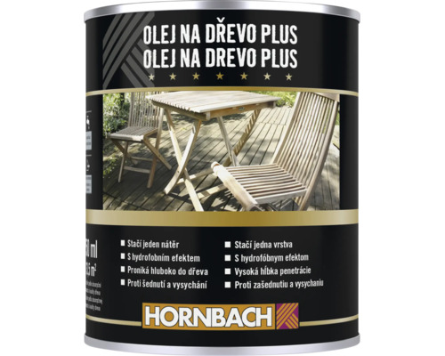 Plechovka Hornbach Olej na drevo Plus na ošetrenie dreveného záhradného nábytku