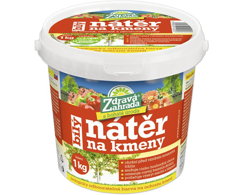 Biely náter na kmene Zdravá Zahrada v 1 kg balení na ochranu ovocných stromov pred mrazom a škodcami.