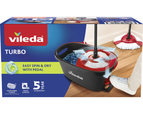 Upratovacia sada Vileda Turbo s vedrom a pedálom na žmýkanie, mop z mikrovlákna s násadou, ideálny na čistenie podláh v domácnosti.