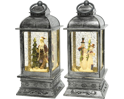 LED lampáš so Santom/snehuliakmi 15,5 x 11 x 24 cm, rôzne druhy Dve dekoratívne snehové gule lampáše s vianočnými motívmi