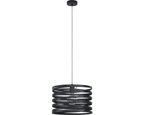 Čierna závesná lampa s otvoreným vodorovným kruhovým dizajnom