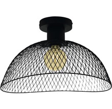Čierne stropné svietidlo s drôteným pletivom a žiarovkou