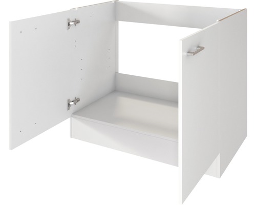 Biela spodná skrinka s dvomi otvorenými dvierkami