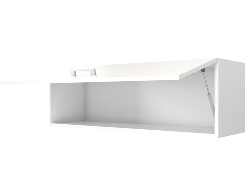 Biela závesná skrinka s otvorenými dvierkami