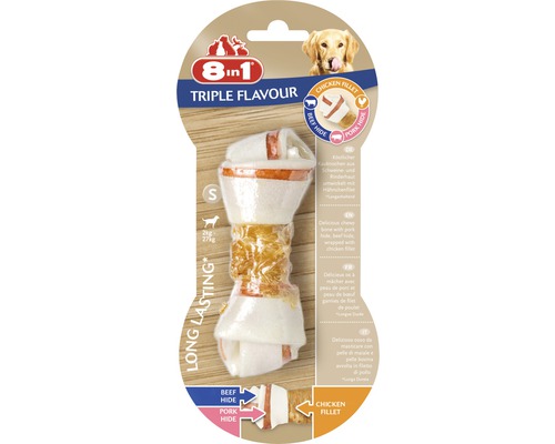 Maškrta pre psov 8in1 Triple Flavour kosť žuvacia S Kosť pre psy 8in1 Triple Flavour, veľkosť S