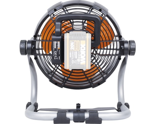 Akumulátorový ventilátor s ochrannou mriežkou a rukoväťou