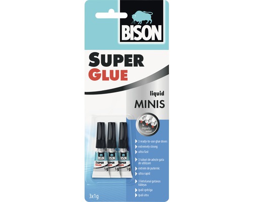 Sekundové lepidlo BISON SUPER GLUE MINIS 3 x 1 g Bison Super Glue Mini, trikrát jeden gram, dávky lepidla pripravené na použitie