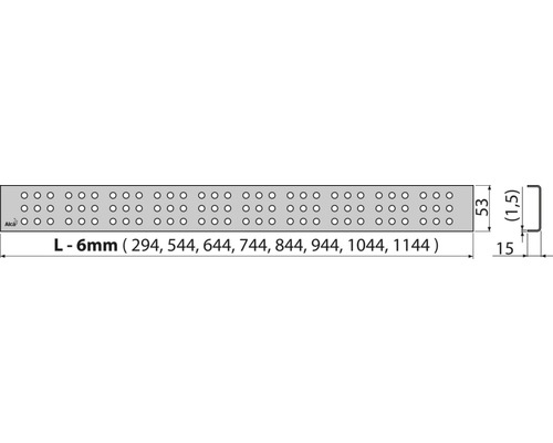 Dierovaný plech Alca s rozmermi 294, 544, 644, 744, 844, 944, 1044 alebo 1144 milimetrov