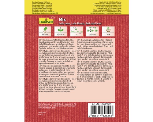 Semenový pás s tromi rôznymi druhmi šalátov: Lollo rossa, Lollo Bionda a červený listový šalát