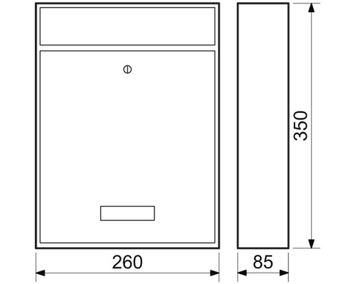 Technický nákres poštovej schránky s rozmermi