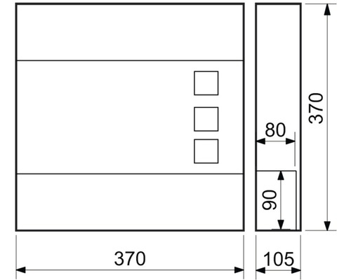 Technický nákres zrkadlovej skrinky s rozmermi.
