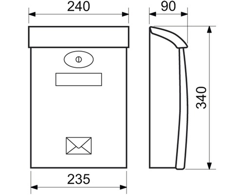 Technický nákres poštovej schránky s rozmermi