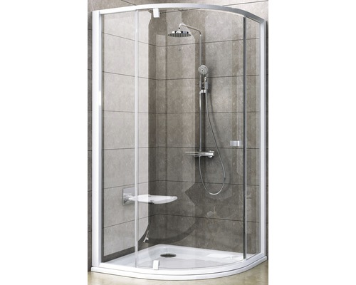 Sprchovací kút RAVAK Pivot PSKK3-100 white/white + Transparent 376AA101Z1 Kompletný sprchovací kút so sprchovou hlavicou, sedadlom a poličkou