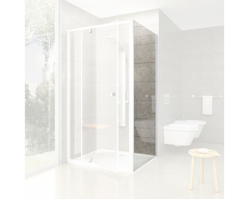 Sprchová zástena RAVAK Pivot PPS-100 white + Transparent 90GA0100Z1 Bezrámový sprchovací kút s lavicou v sprche v kúpeľni