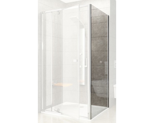 Sprchová zástena RAVAK Pivot PPS-100 bright alu + Transparent 90GA0C00Z1 Rohová sprcha so sklenenými stenami a sprchovou armatúrou v kúpeľni