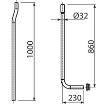 Technický nákres sifónu s rozmermi 1000 mm, 860 mm a 230 mm a priemerom 32 mm.