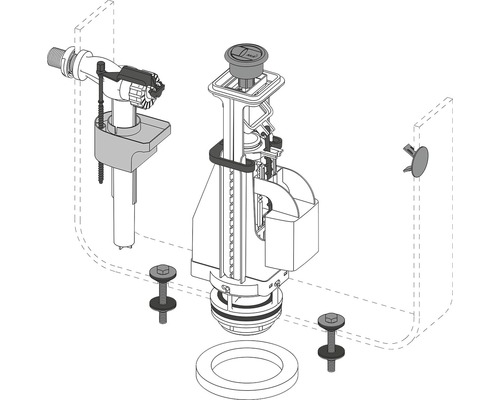 Vnútorný mechanizmus splachovacej nádržky WC s príslušenstvom pre inštaláciu