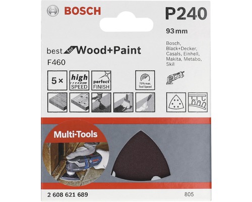 Brúsny list Bosch P240 na drevo a farby, 93 milimetrov, vhodný pre multifunkčné náradie