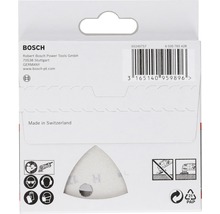 Logo spoločnosti Bosch. Balenie brúsneho papiera trojuholníkového tvaru pre brúsky.