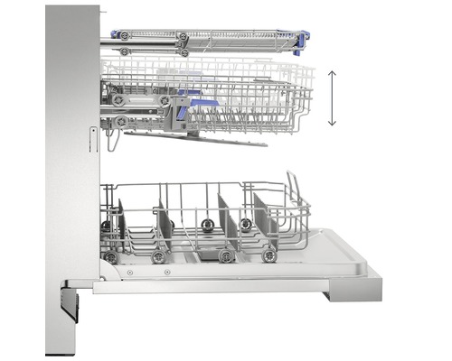 Vnútro umývačky riadu s výškovo nastaviteľným horným košom