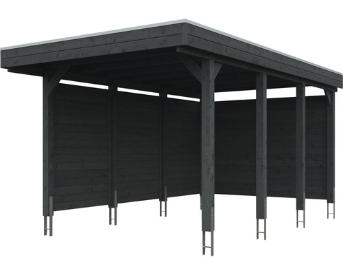 Drevený carport s plochou strechou a bočnými stenami