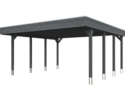 Drevený carport s rovnou strechou a podpernými piliermi