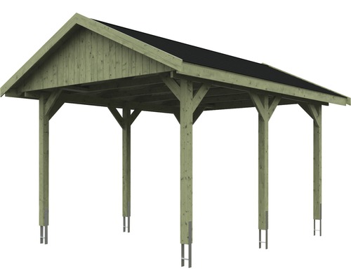 Drevený carport so strechou a podpernými stĺpikmi