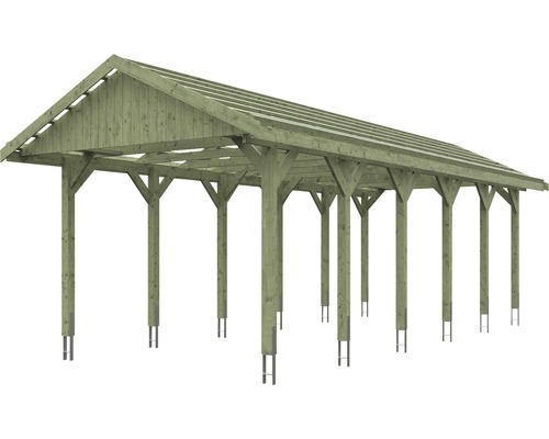 Drevený carport so sedlovou strechou a stĺpikmi
