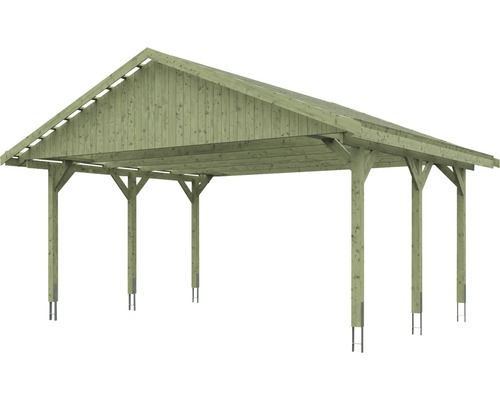 Drevený carport so sedlovou strechou a stĺpikmi