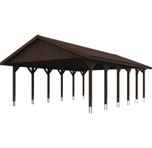 Dlhý drevený záhradný pavilón so strechou
