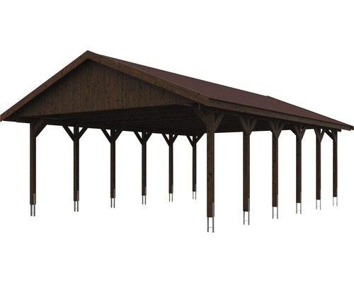 Dlhý drevený záhradný pavilón so strechou