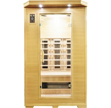 Drevená sauna s presklenými dverami a ovládacím panelom