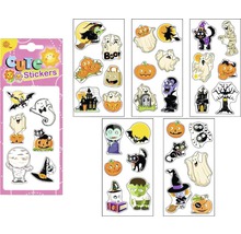 Sada halloweenskych nálepiek s motívmi ako tekvice, duchovia, netopiere a čarodejnice
