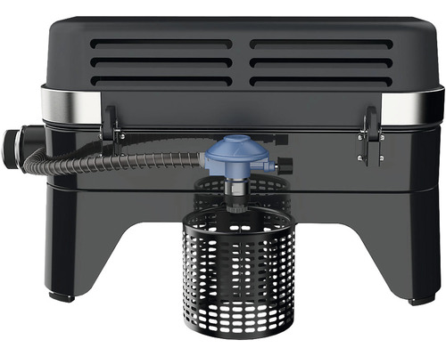 Plynový gril s regulátorom tlaku plynu a držiakom plynovej kartuše