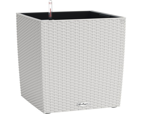 Štvorcový kvetináč so zavlažovacím systémom a ukazovateľom hladiny vody