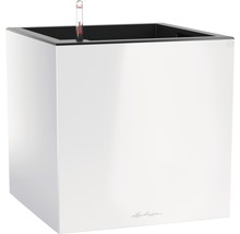 Štvorcový kvetináč so zavlažovacím systémom a ukazovateľom hladiny vody.