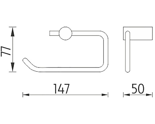 Technický nákres držiaka toaletného papiera s rozmermi