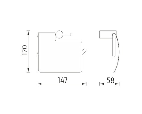 Technický výkres držiaka toaletného papiera s rozmermi