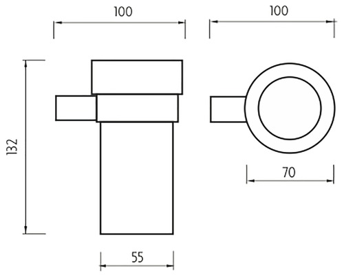 Technický nákres kúpeľňového príslušenstva s rozmermi.