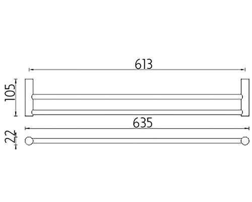 Technický nákres kúpeľňového doplnku s rozmermi