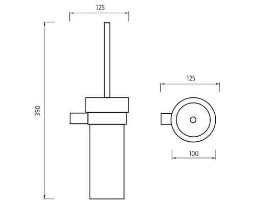 Technický nákres WC kefy s držiakom a rozmermi
