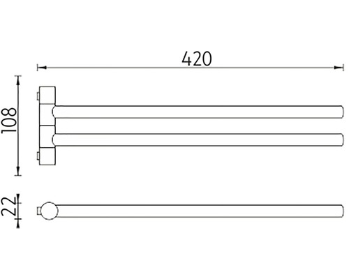 Technický nákres držiaka na uteráky s rozmermi 420, 108 a 22.
