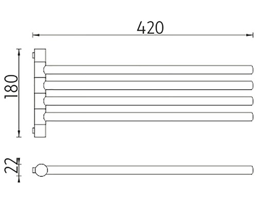 Obrázok držiaka na uteráky so štyrmi tyčami a rozmermi