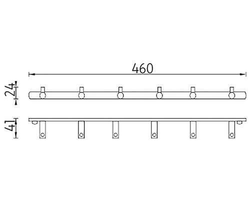 Technický nákres vešiakovej tyče s dĺžkou 460 milimetrov