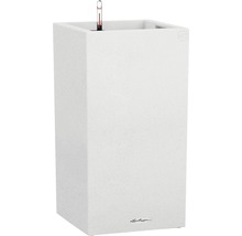 Štvorcový kvetináč so zavlažovacím systémom a ukazovateľom hladiny vody.