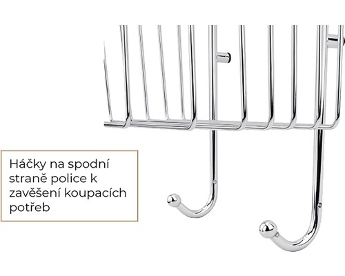 Detail kúpeľňovej police s háčikmi
