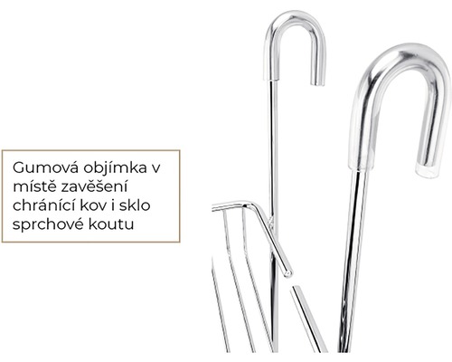 Detailný pohľad na kovový sprchový košík s gumovým držiakom